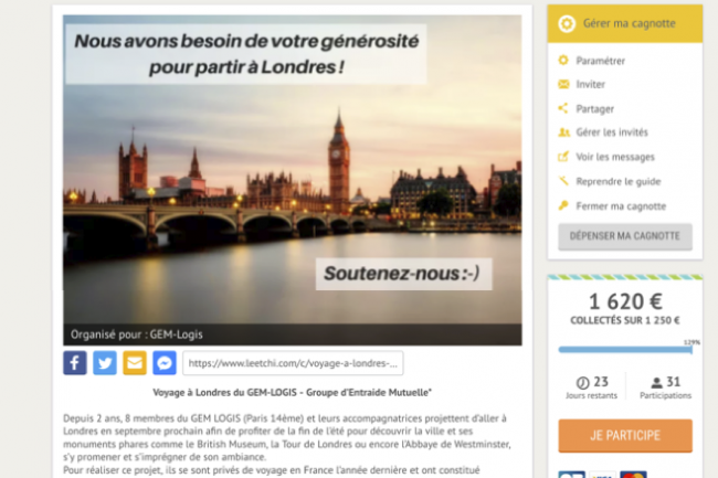Cette image est une vue d'une page campagne de crowdfunding